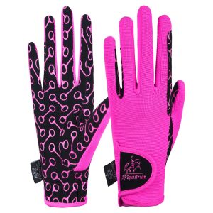 Equestrian Horse Riding Gloves LADIES Synthetic Leather Cotton Palm Print Pink