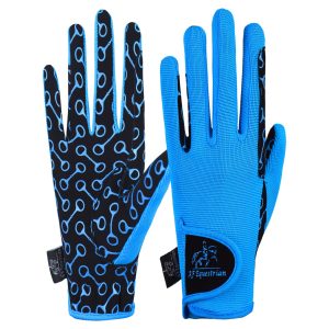 Equestrian Horse Riding Gloves LADIES Synthetic Leather Cotton Palm Print Blue