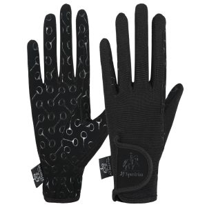 Equestrian Horse Riding Gloves LADIES Synthetic Leather Cotton Palm Print Black
