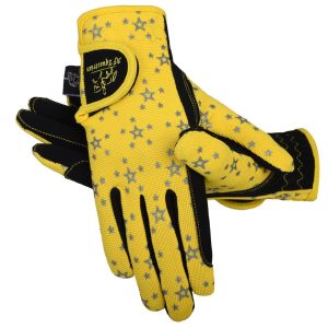 Childrens Kids Equestrian Horse Riding Glove Synthetic Leather Cotton Yellow Star