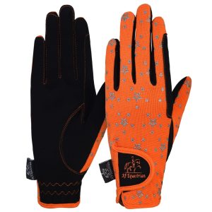 Childrens Kids Equestrian Horse Riding Glove Synthetic Leather Cotton Orange Star