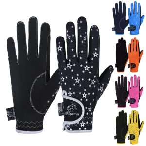 Childrens Kids Equestrian Horse Riding Glove Synthetic Leather Cotton Star All Colours