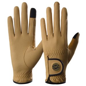 Ladies Horse Riding Gloves Premium Synthetic Leather Snake Design Caramel Yellow