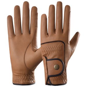 Equestrian Horse Riding Gloves LADIES Genuine Real Leather BROWN Button