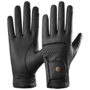 Equestrian Horse Riding Gloves LADIES Genuine Real Leather BLACK Button