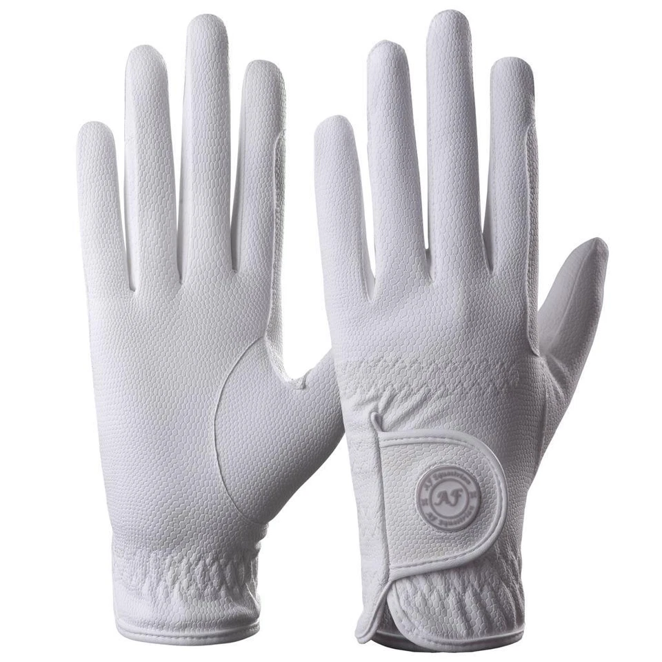 Ladies Horse Riding Gloves Premium Synthetic Leather Snake Design White