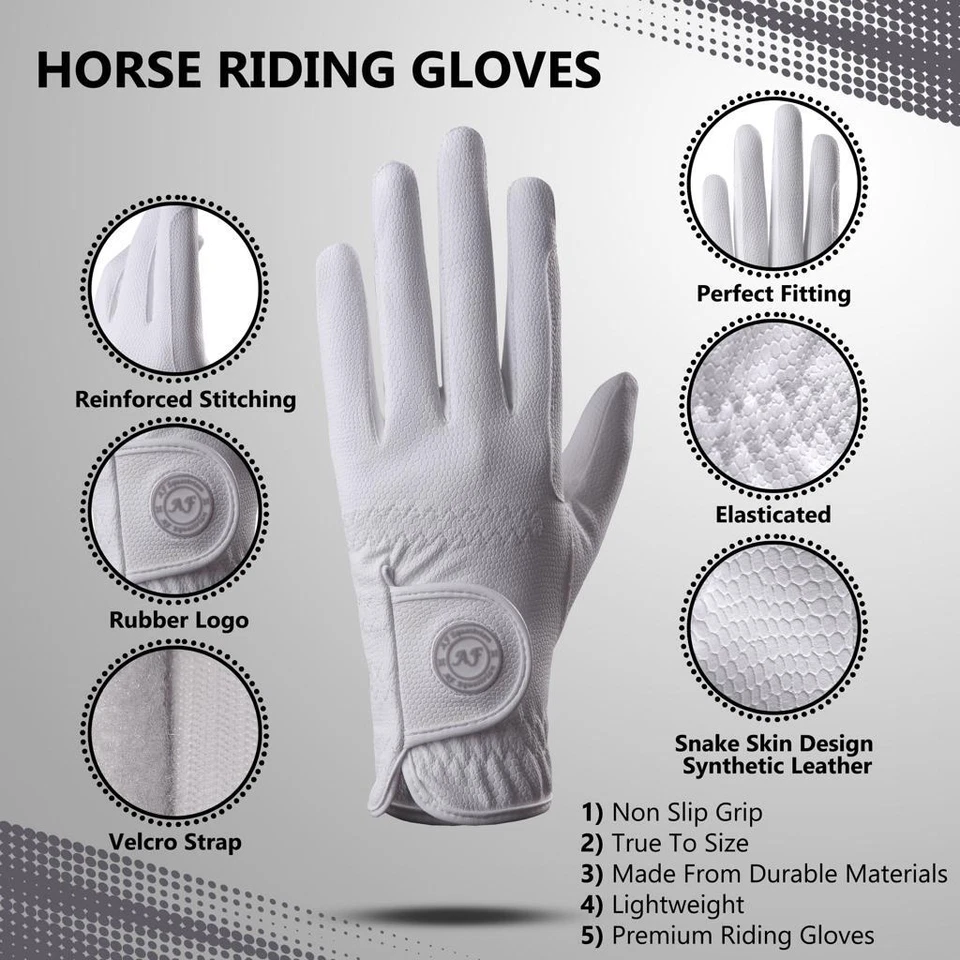 Ladies Horse Riding Gloves Premium Synthetic Leather Snake Design White - Image 2