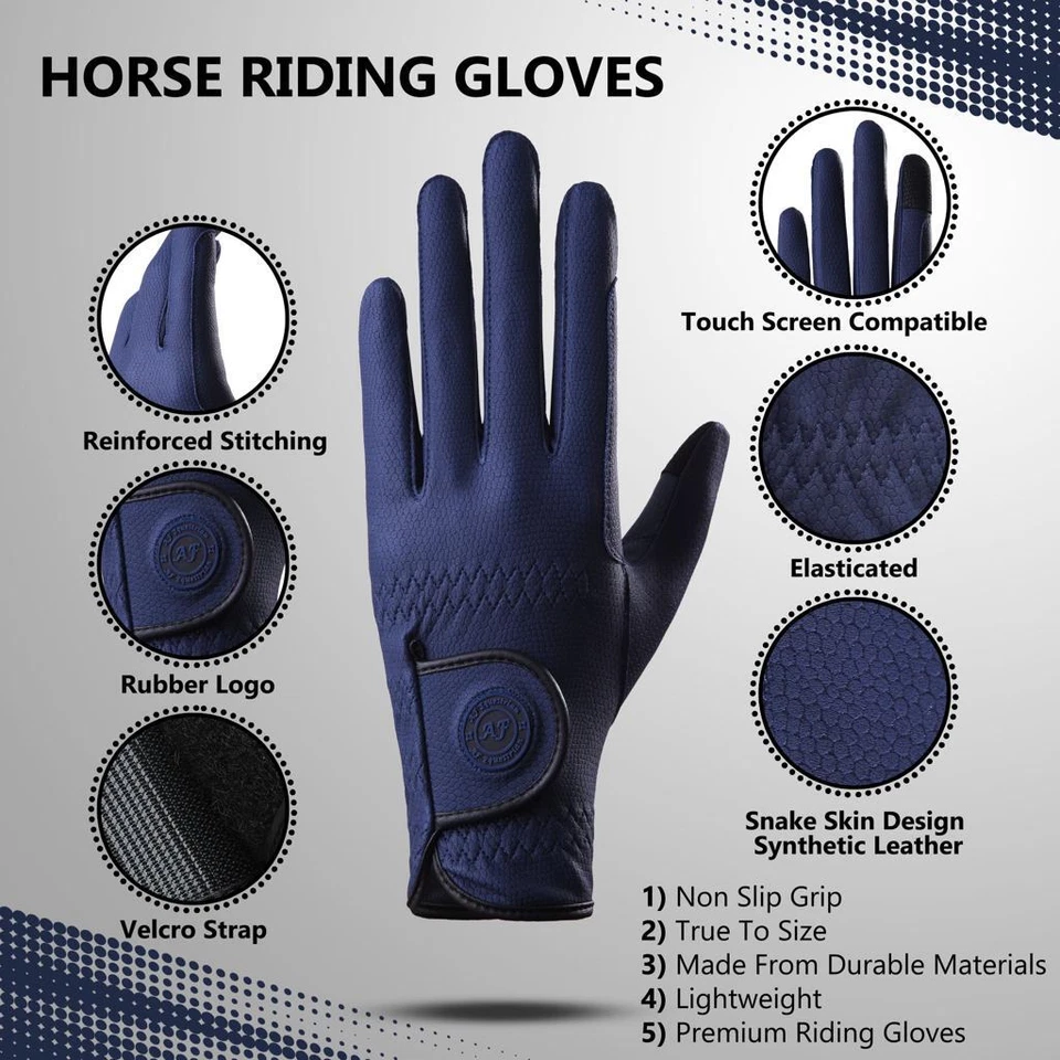 Ladies Horse Riding Gloves Premium Synthetic Leather Snake Design Blue - Image 6