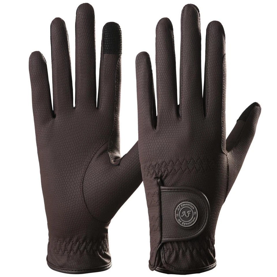 Ladies Horse Riding Gloves Premium Synthetic Leather Snake Design Brown