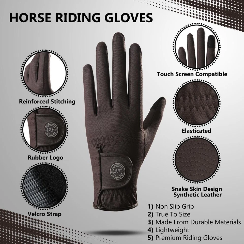 Ladies Horse Riding Gloves Premium Synthetic Leather Snake Design Brown - Image 2